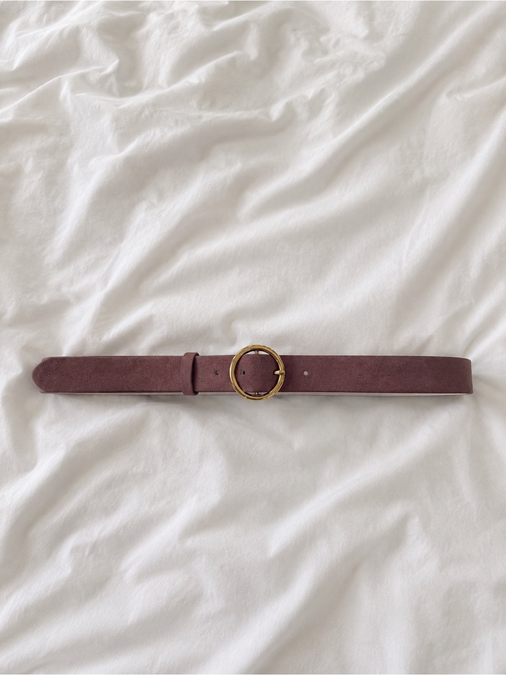 H&M Mauve Suede Belt with Gold Round Buckle